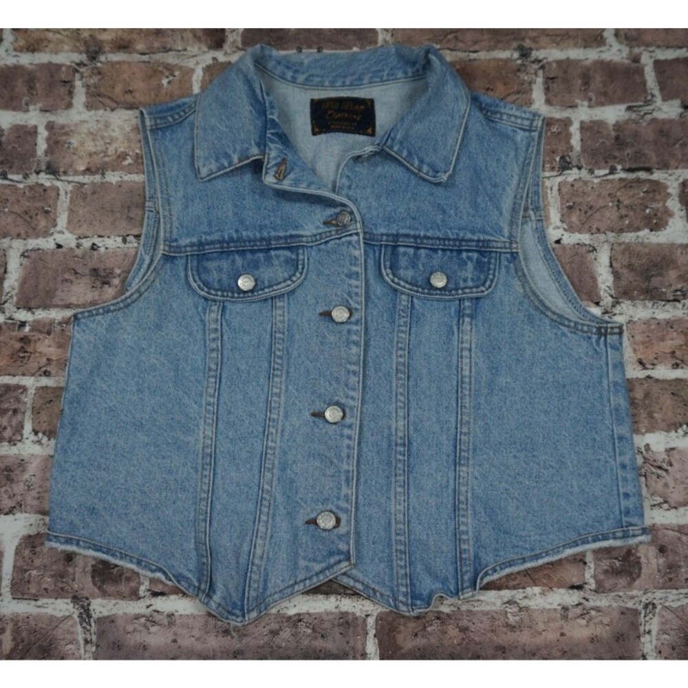 VTG 90s Be Bop Denim Vest Top Womens L Light Wash Pointed V Hem USA Made